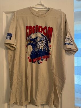 Grunt Style Beige Tee with Red and Blue Freedom Eagle